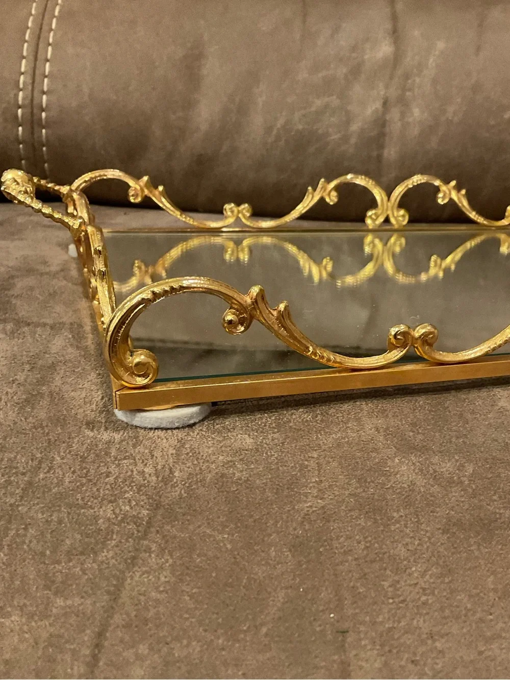 Ornate Vintage Gold Vanity Mirrored Tray